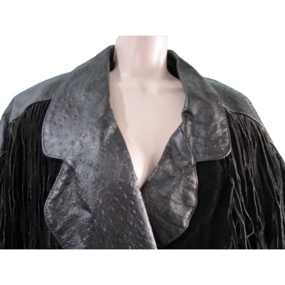 Suede Fringed Ostrich Print Leather Vintage Ladies M Jacket Broad Shoulder GUC - Picture 5 of 16